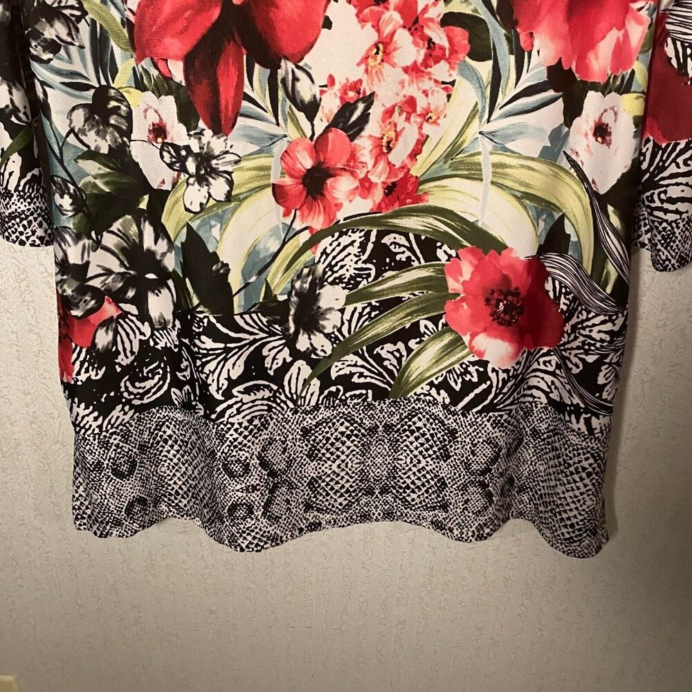 Linea Domani Long Tunic Or Mini Dress Floral Key Hole Stretch Size Medium - Picture 5 of 10